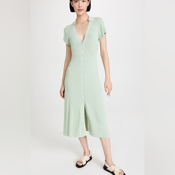 RAG & BONE Esme Mint Green Button-Up Midi Dress | Size S | NWT | Stretch Rib - Picture 4 of 4